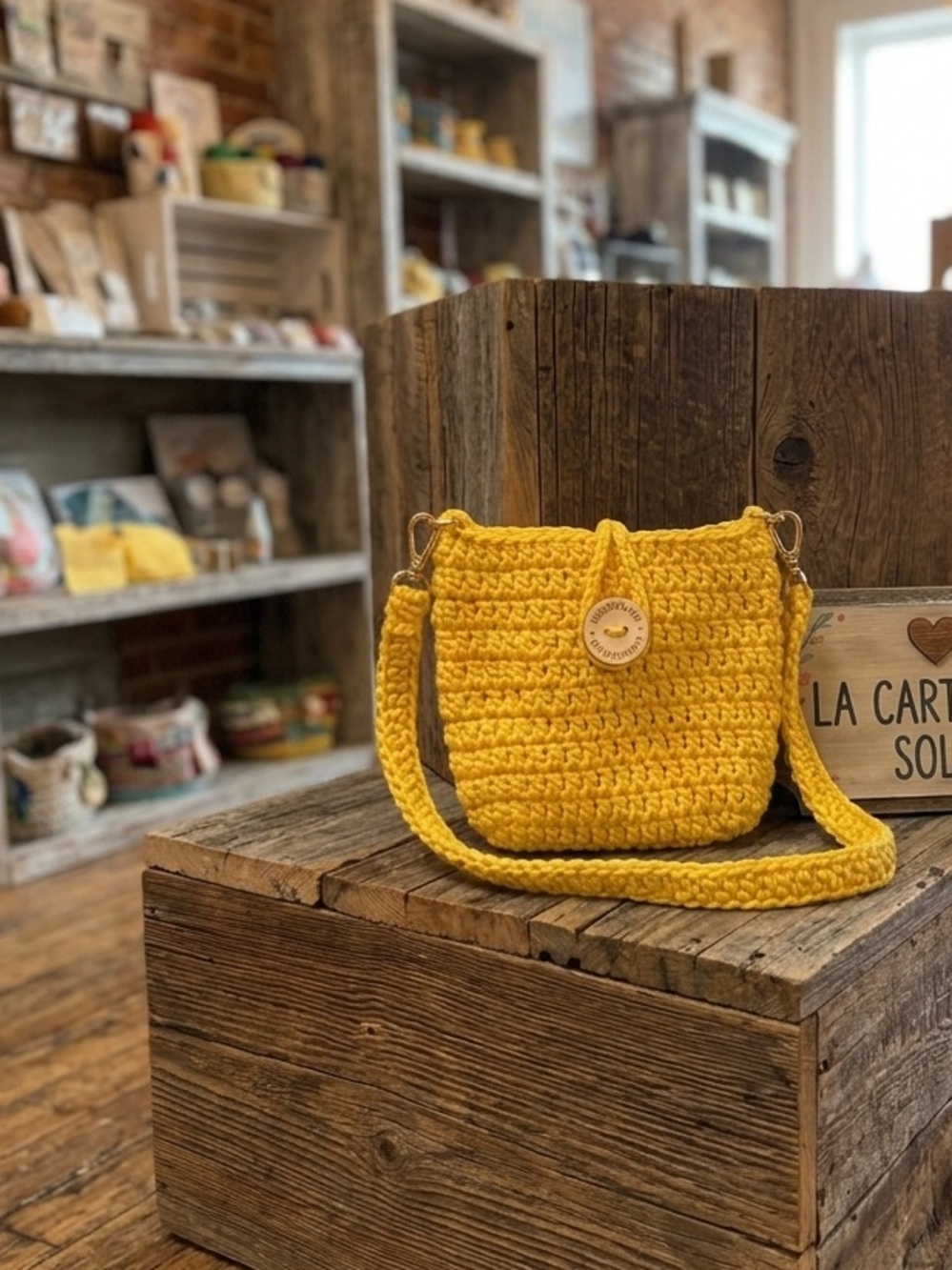 Bright Yellow Crochet Crossbody Baby Bag with Button Accent